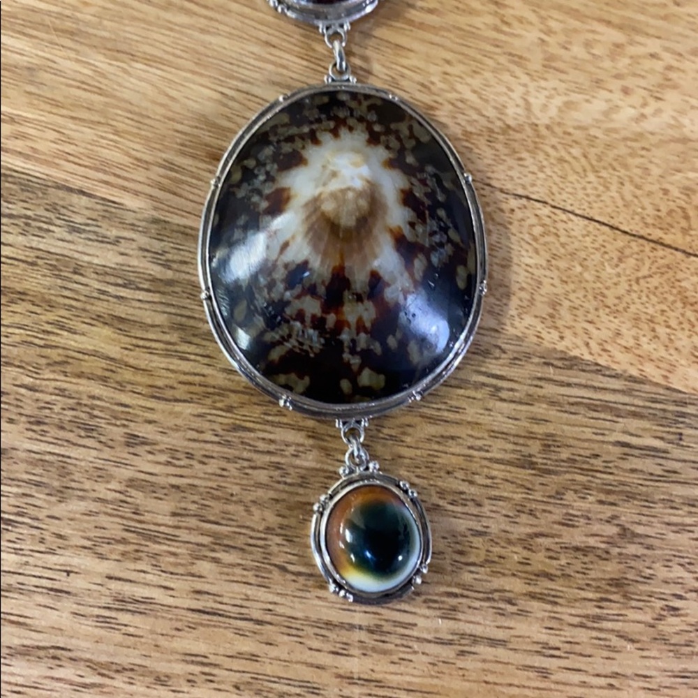 Sterling Carved Celestial Shell Stone Necklace - image 8